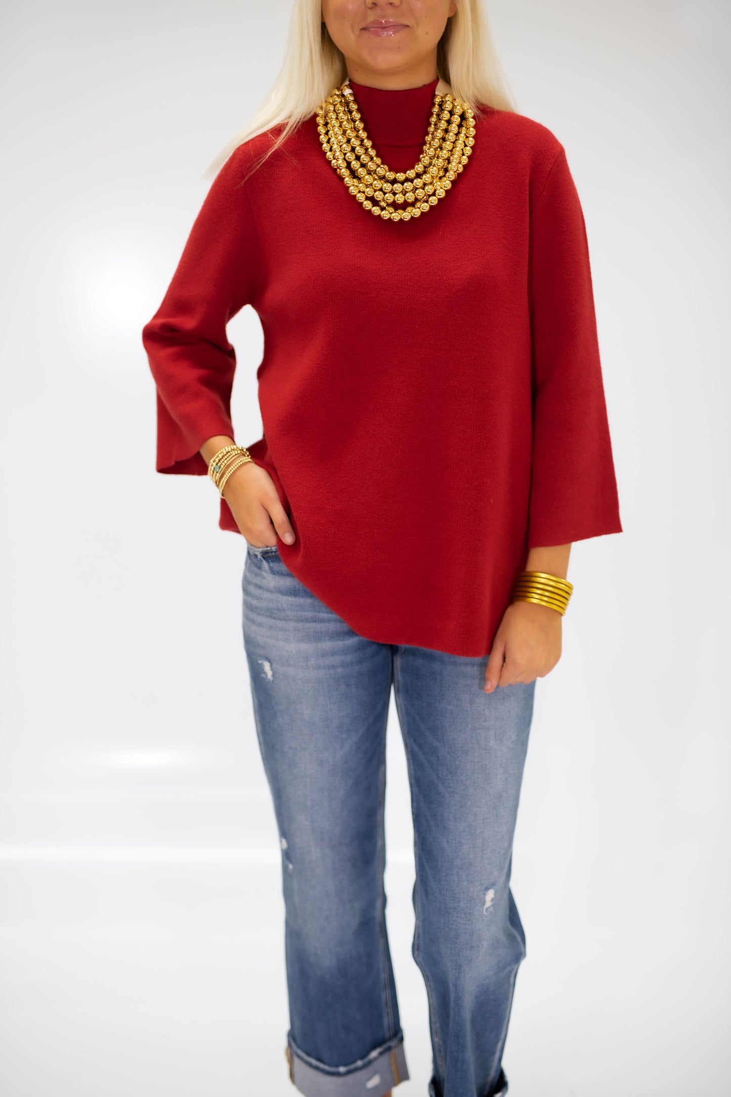 Grace Mock Neck Top- Crimson