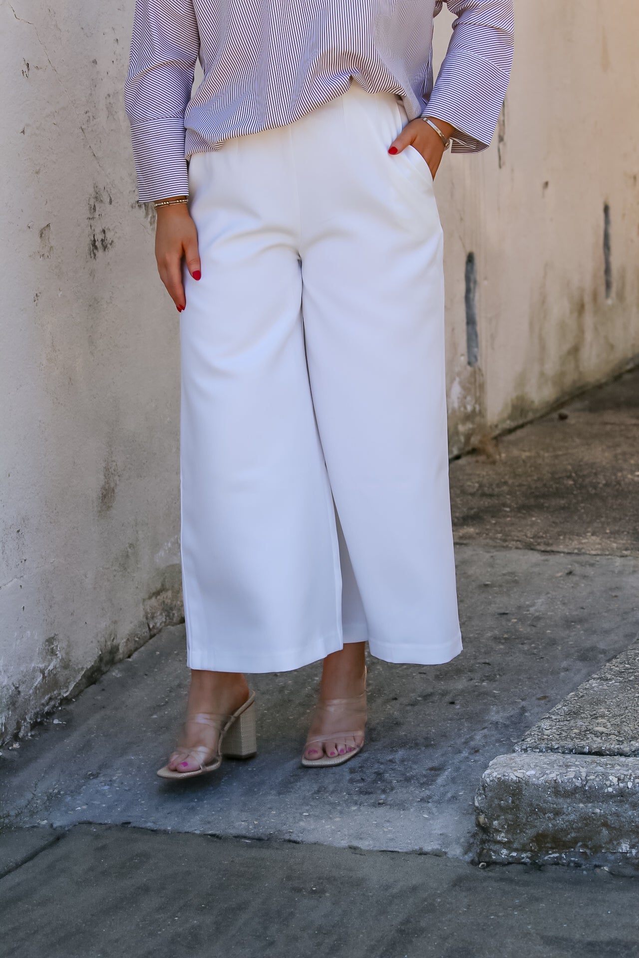 High Waist Culottes Pants in White