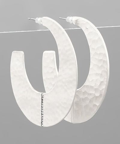 Pave Crystal Flat Hoops-Silver