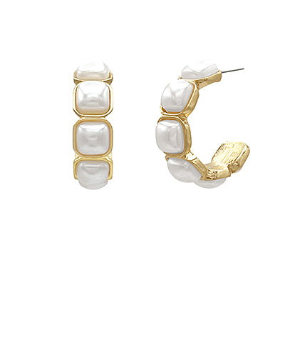 Square Pearl Hoops-Cream