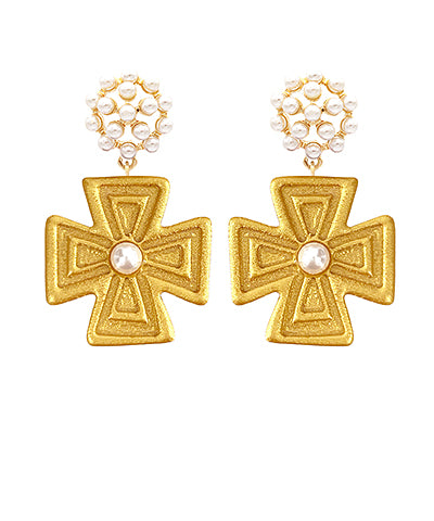 Cross & Pearl Drop Earrings