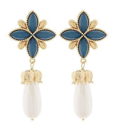 Antique Flower & Pearl Dangle Earrings