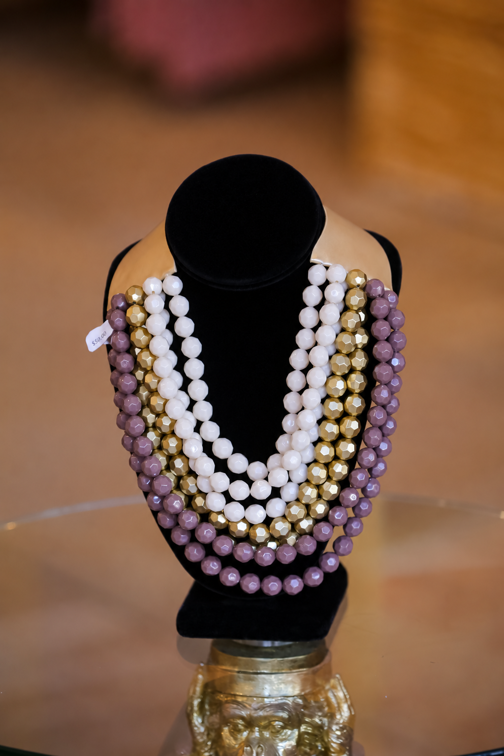 7 Layered Multi Color Bead Necklace-Brown/Gold