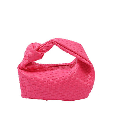 Knotted Handle Woven Leather Bag-Fuchsia