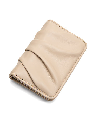 Credit Card Leather Snap Wallet-Beige