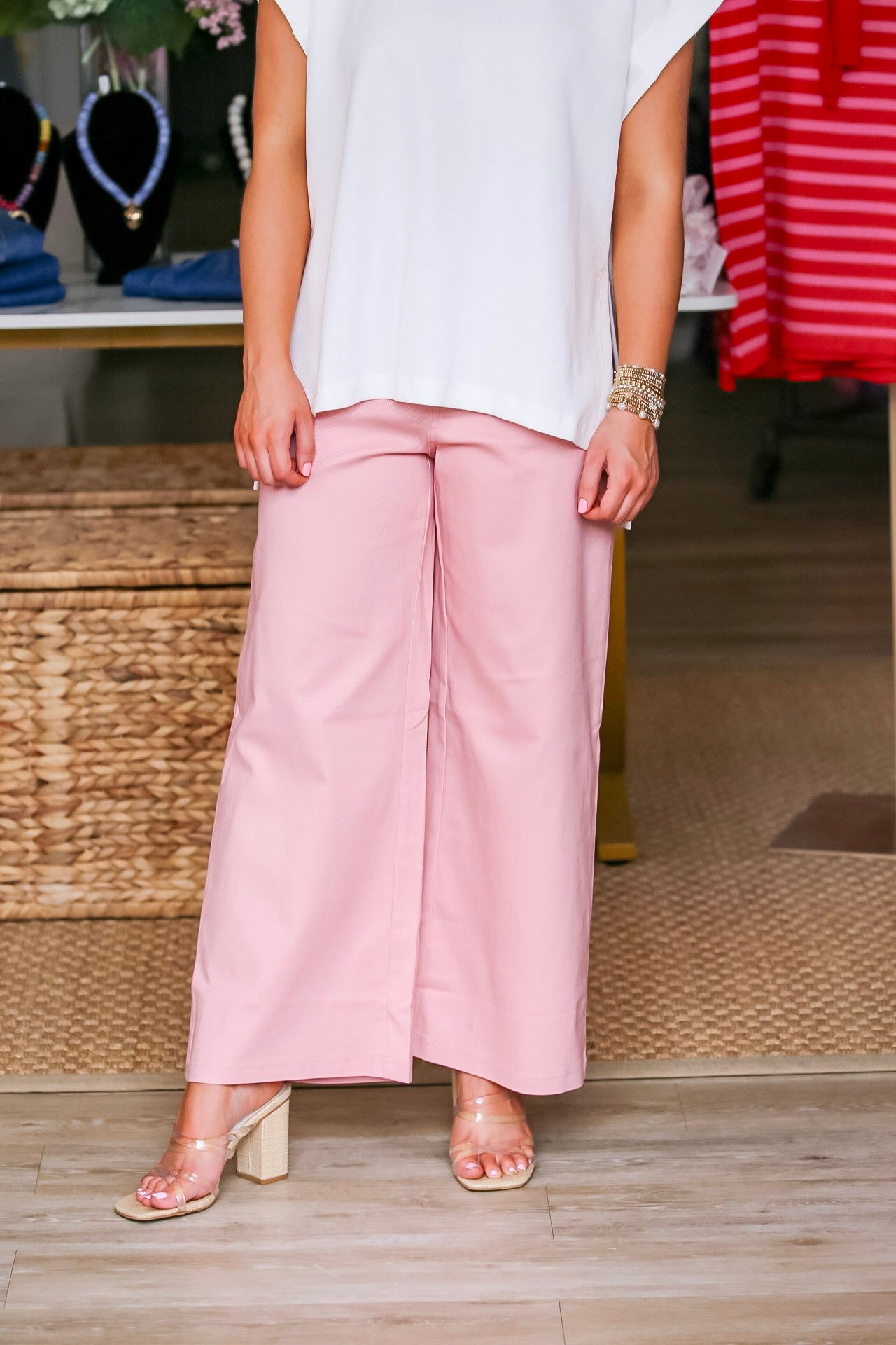 High Waist Wide Pants in Pink