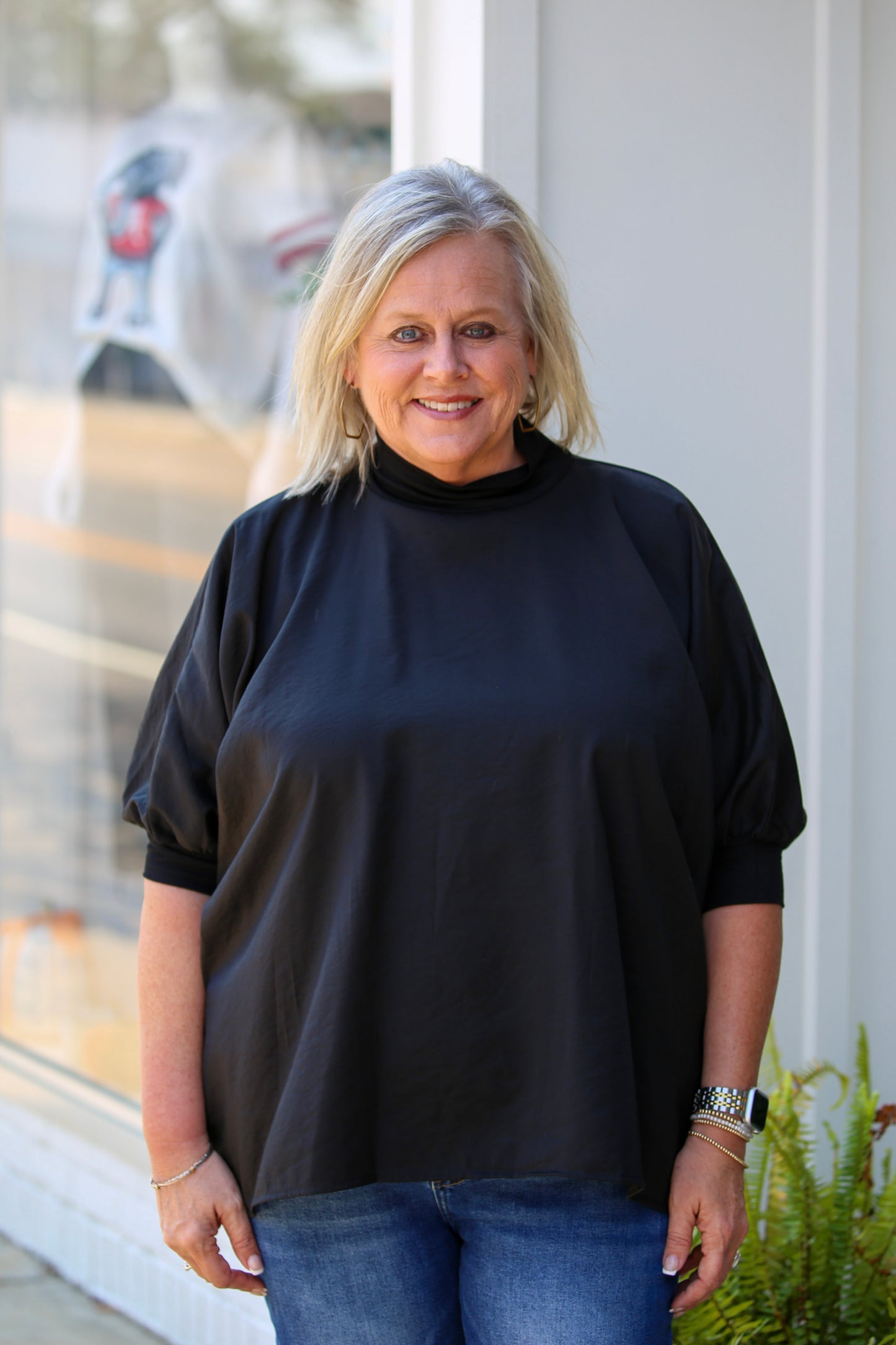 Relaxed Mock Neck Top-Black