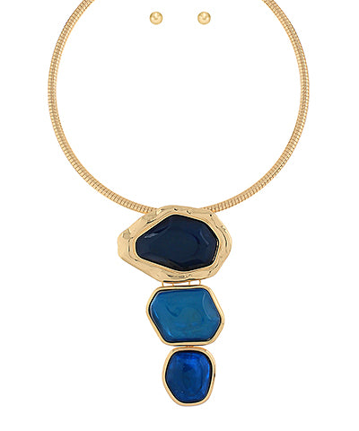 3 Geometric Charm Omega Necklace Set-Blue