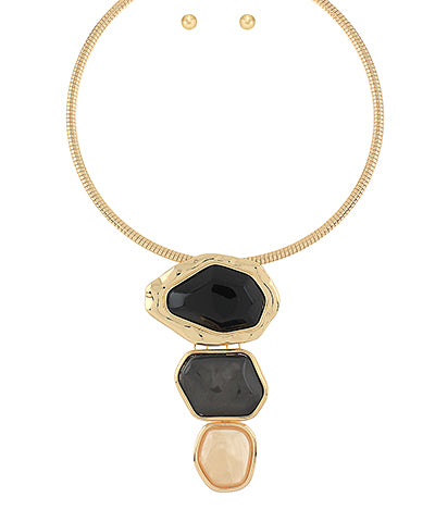 3 Geometric Charm Omega Necklace Set-Black