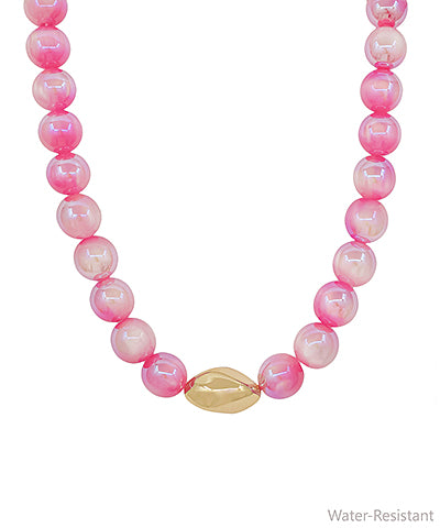 15mm Candy Bead & Geo Metal Necklace-Pink