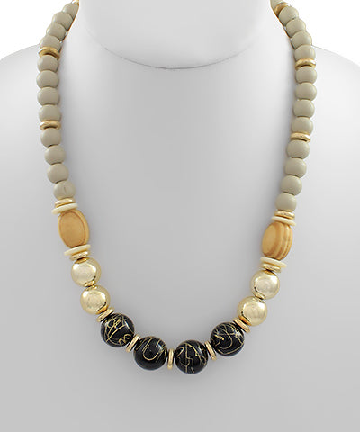 Wood Metal Ball Necklace