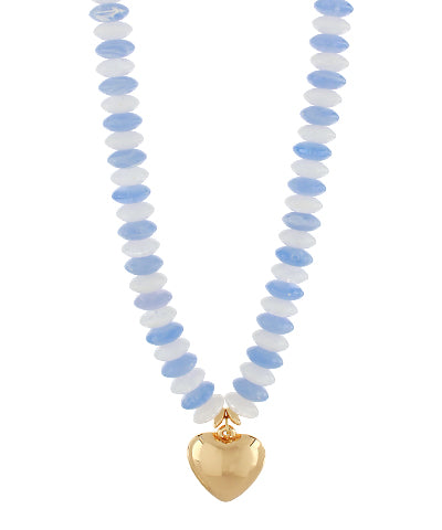 Rondelle Beads Puffy Heart Necklace-Blue
