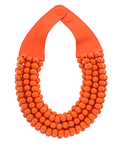 Layered Wood Bead Necklace-Orange