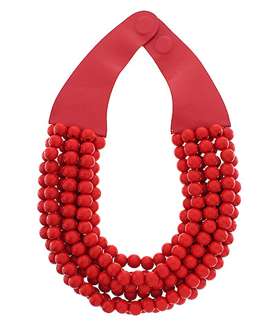 Layered Wood Bead Necklace-Red