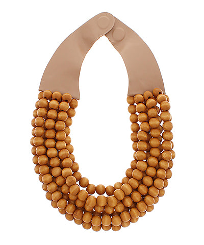 Layered Wood Bead Necklace-Camel