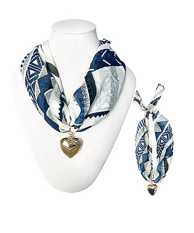 Navy Geo Heart & Scarf Necklace