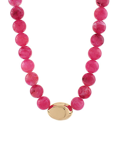 Marble Stone Ball Necklace-Fuchsia