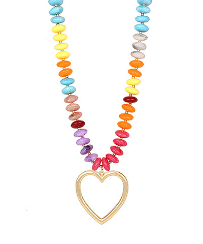 Marble Bead Heart Pendant Necklace-Multi
