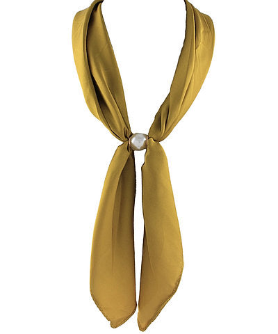 Accented Pearl Long Scarf Necklace-Mustard