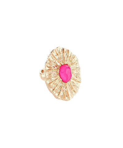 Textured Oval & Resin Ring-Fuchsia
