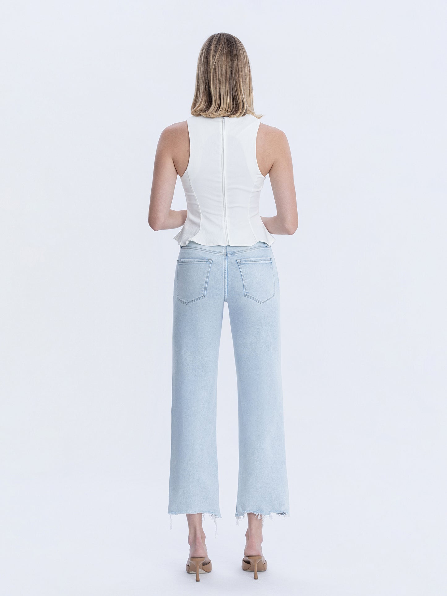High Rise Light Wash Slim Wide Jeans