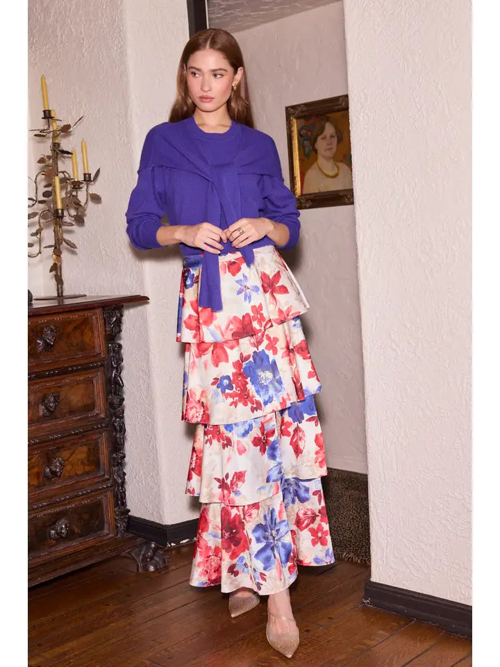 Floral Print Tiered Maxi Skirt
