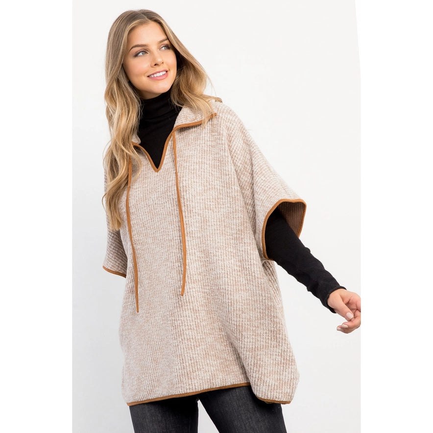 Taupe Sleeveless Collared Poncho