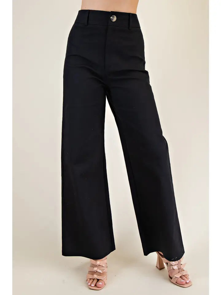 High-Waist Straight Pants-Black