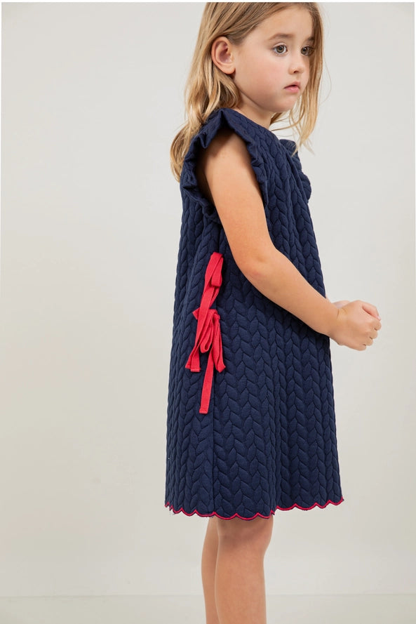 Ruffled Cap Sleeve with Bow Ribbons Dress