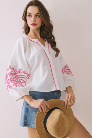The Magnolia Embroidered Top-Pink