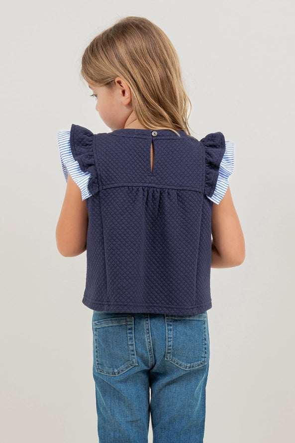 Striped Ruffle Detailed Textured Knit Top