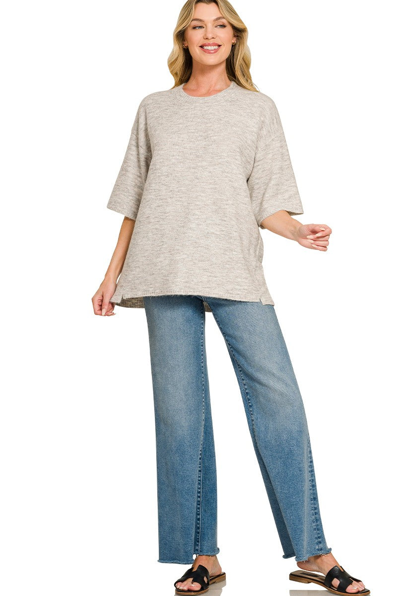 Short Sleeve Oversized Sweater in Bone
