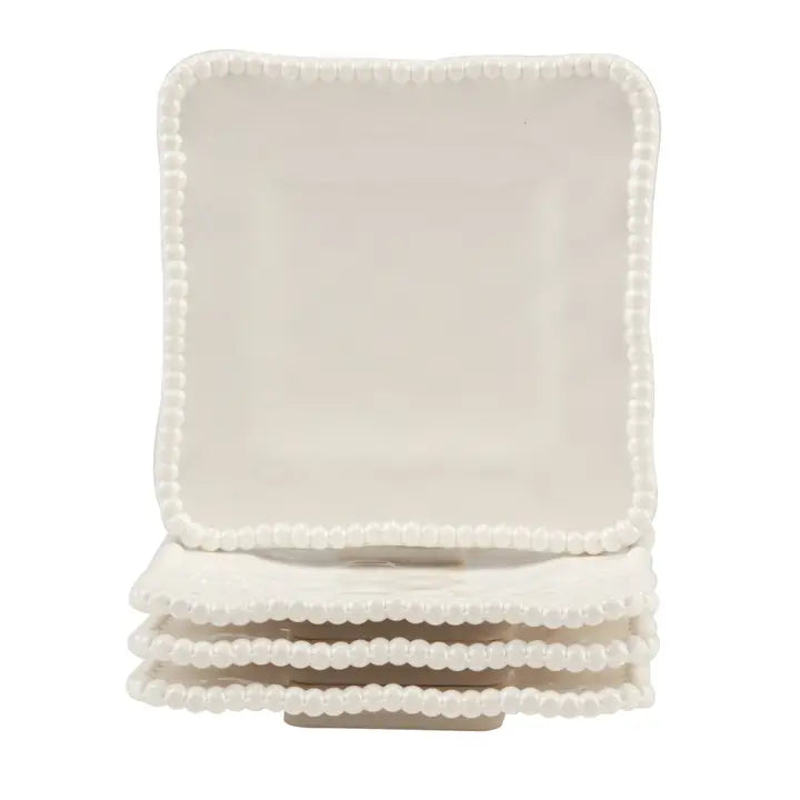 Perlette Gift Cream Melamine Set of 4 Square Canape Plates