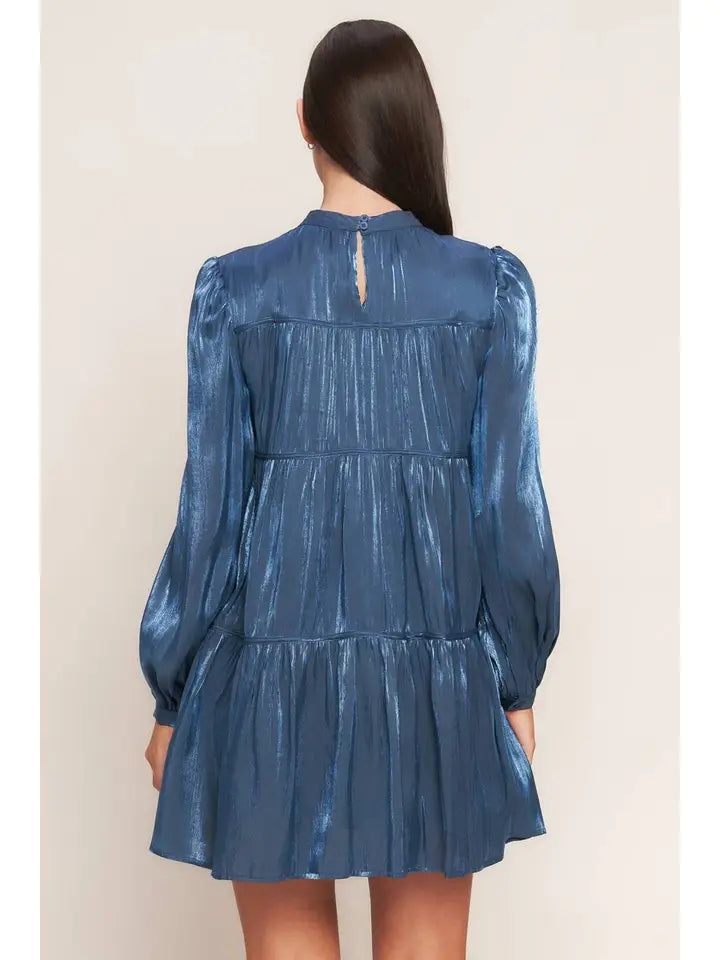 Woven Babydoll Mini Dress-Blue