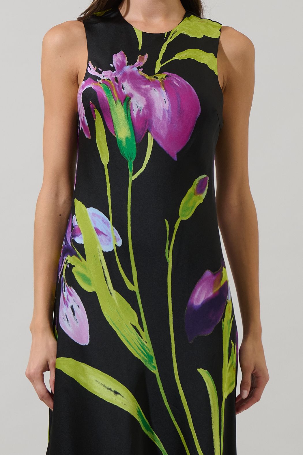 Varkey Floral Satin Midi Dress