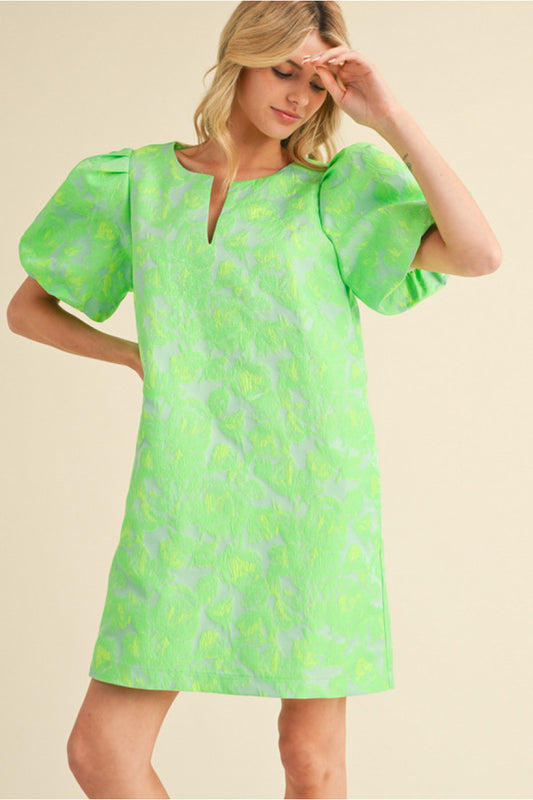 The Jackie Floral Dress in Lime