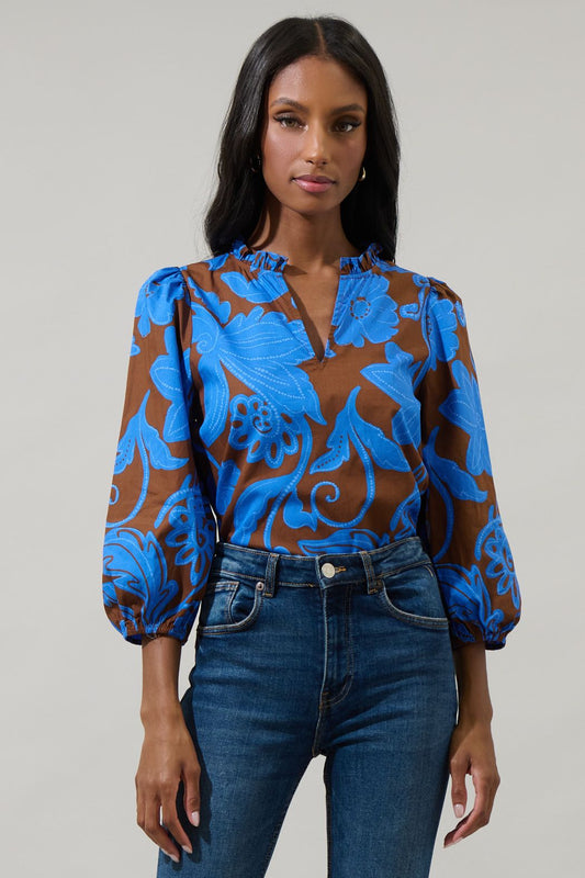 The Ofelia Floral Kiley Split Neck Blouse