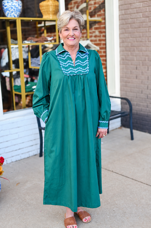 The Fox Hunt Dress in Hunter Green