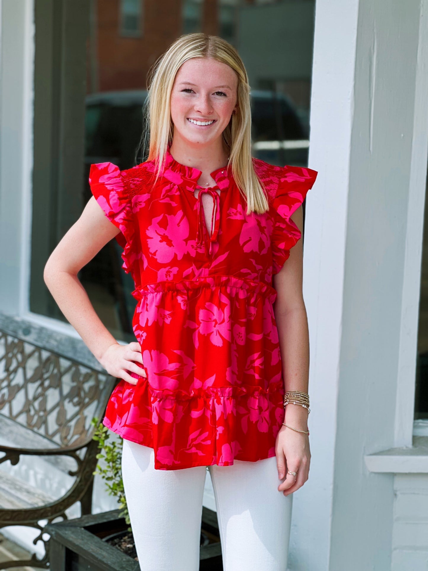The Noma Blouse in Red Mix