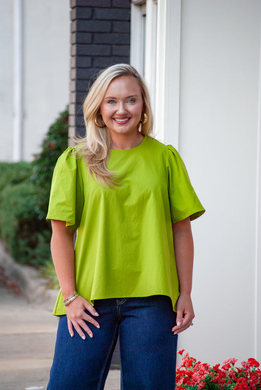 Adele Premium Poplin Hi-Lo Top in Green
