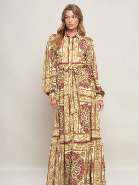 Printed Woven Maxi Dress-Ivory