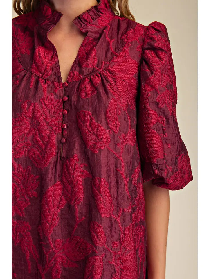 The Eloise Ruffle Neck Dress-Burgundy