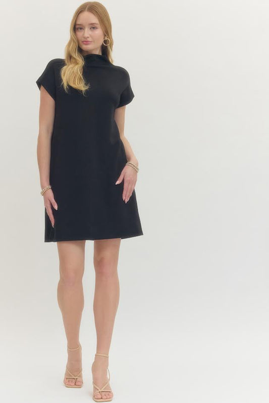 The Everyday Mock Neck Dress-Navy