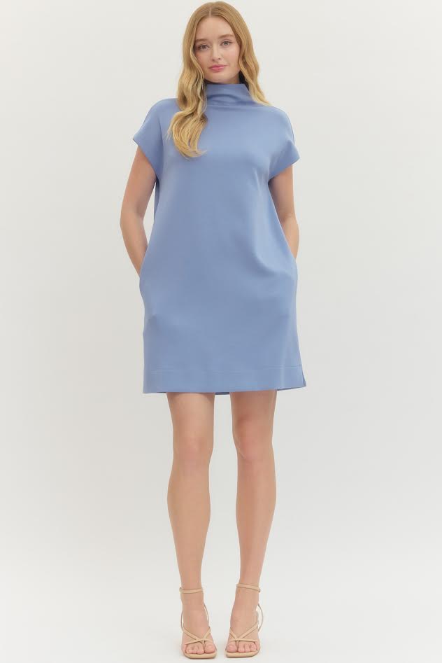 The Everyday Mock Neck Dress-Blue