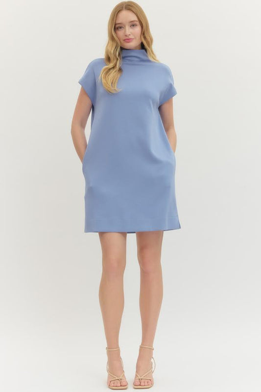 The Everyday Mock Neck Dress-Blue