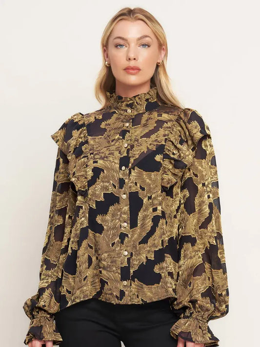 Jacquard Woven Top-Black