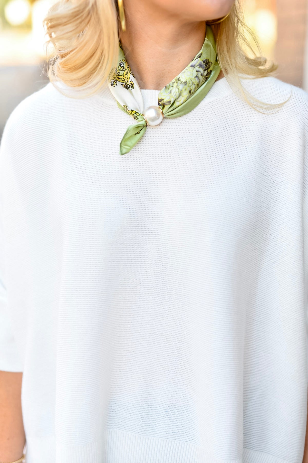 Pearl Magnet Floral Print Scarf Necklace-Green