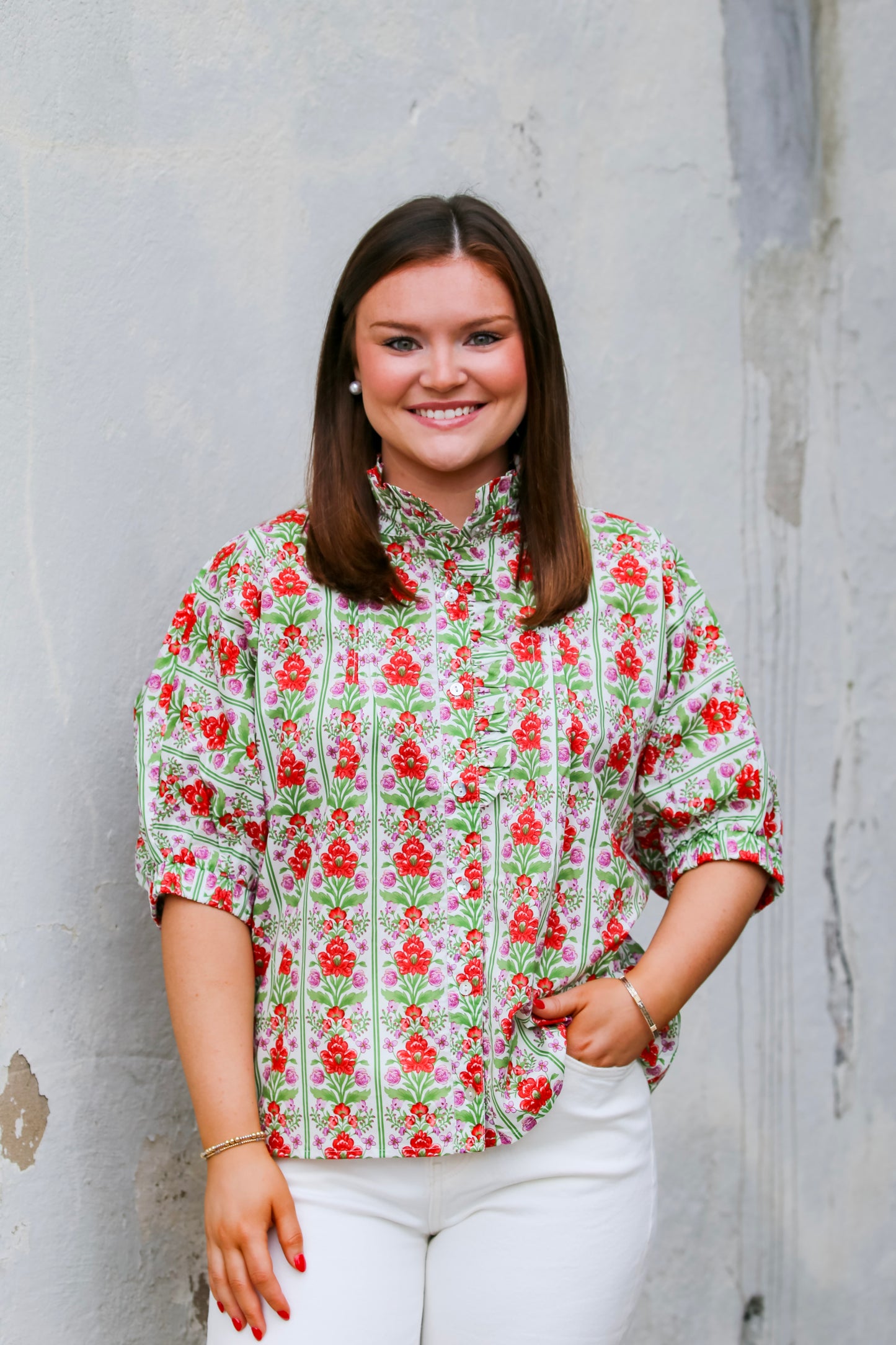 Garden Party Ruffle Blouse in Red