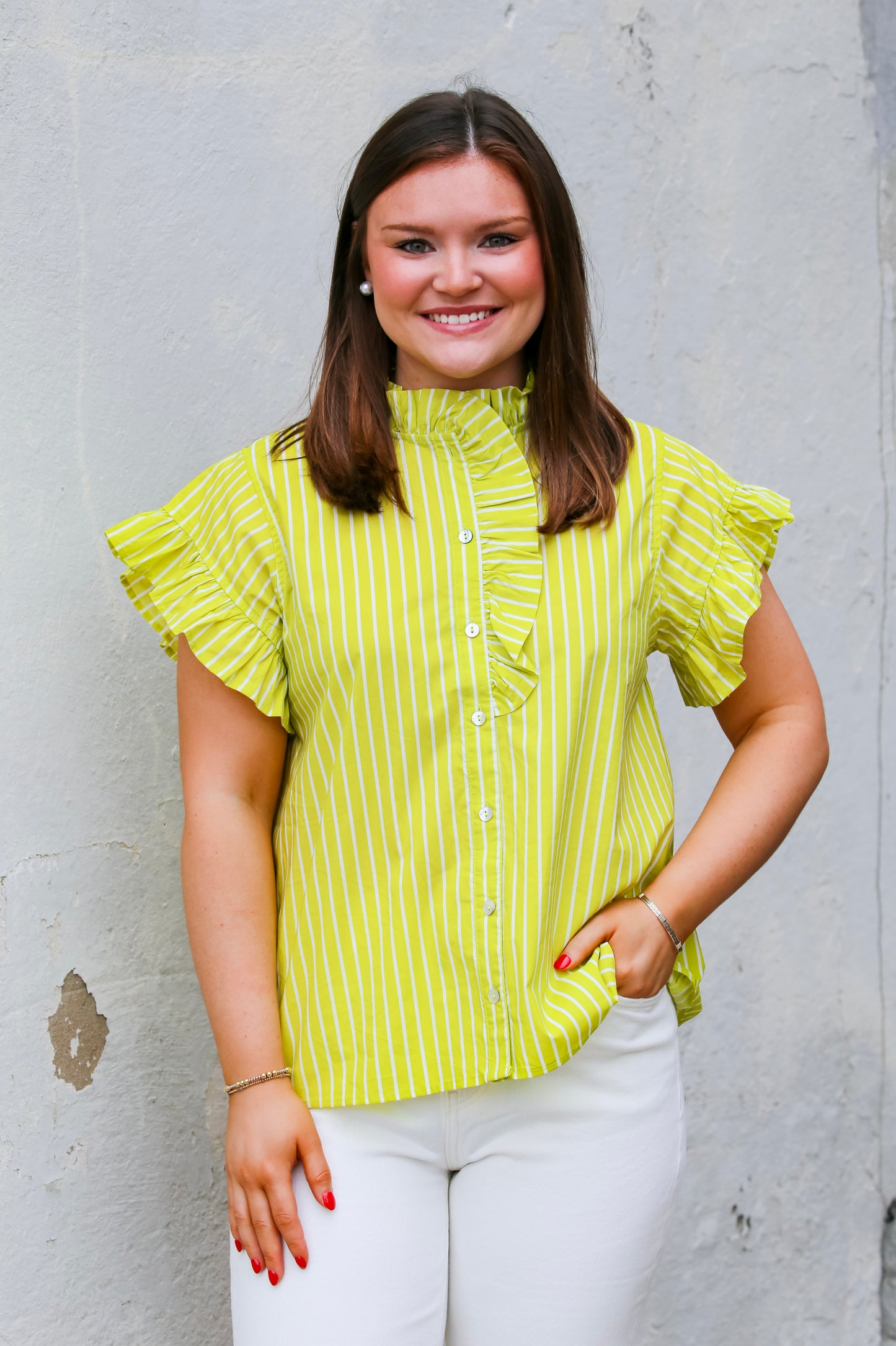 Bright Side Ruffle Blouse in Lime