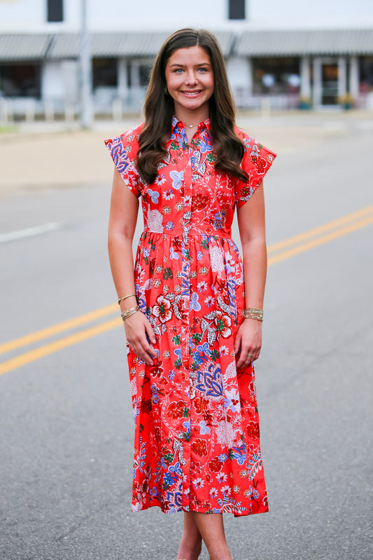 Oreanna Floral Button Up Midi Dress